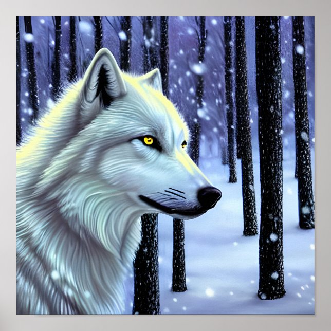 Póster Lobo blanco en la nieve (Frente)