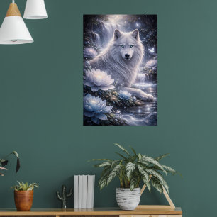Póster Lobo Blanco Guardián Bajo la Luna