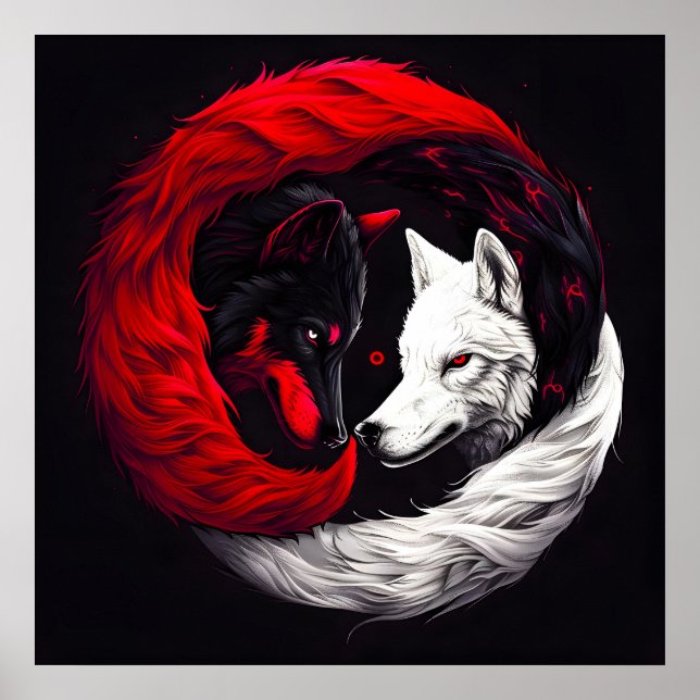 Póster Lobo blanco rojo de la luna (Frente)