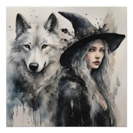 Póster Lobo blanco y bruja