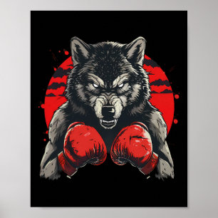 Póster Lobo Boxeador Con Guantes De Boxeo Kickboxing Boxe