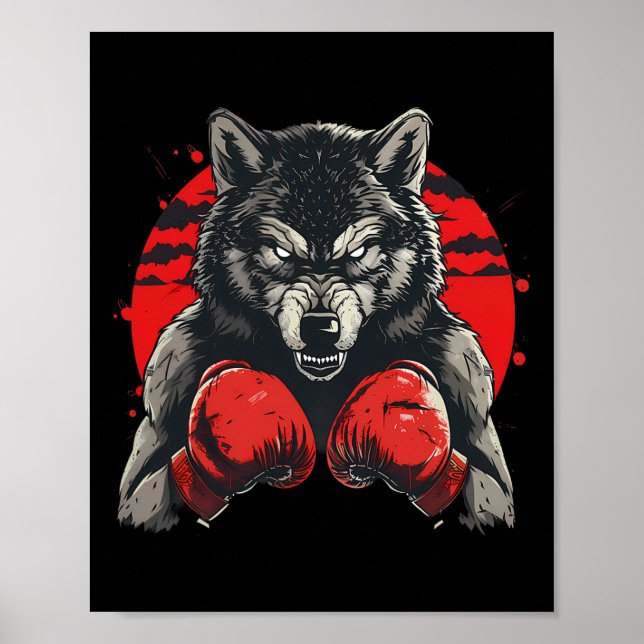 Póster Lobo Boxeador Con Guantes De Boxeo Kickboxing Boxe (Frente)