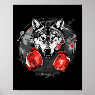 Póster Lobo boxeando con guantes de boxeo Kickboxing dive