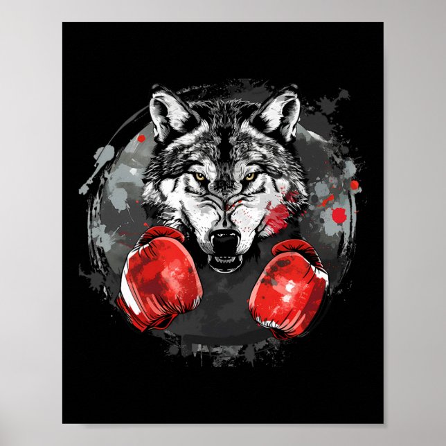 Póster Lobo boxeando con guantes de boxeo Kickboxing dive (Frente)