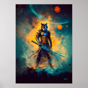 Póster Lobo Celestial Ronin – Guardián de la Hoja Cósmica