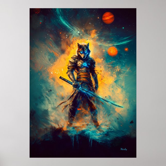 Póster Lobo Celestial Ronin – Guardián de la Hoja Cósmica (Frente)