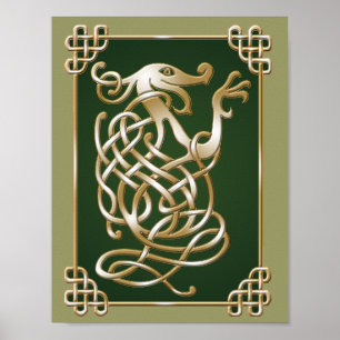 Póster Lobo Celta - Fondo Verde