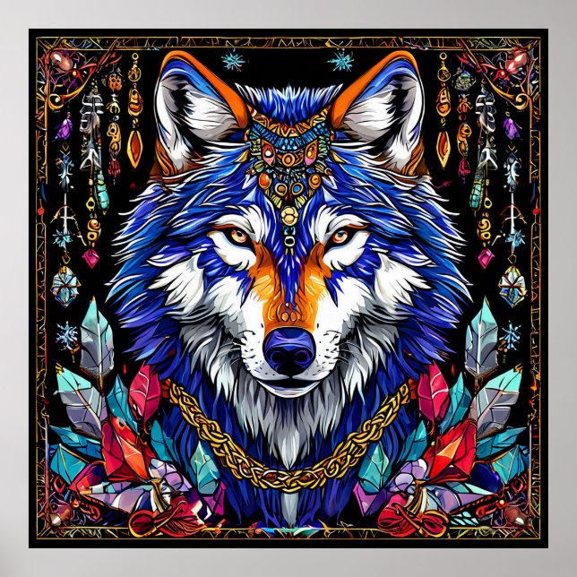 Póster Lobo colorido (Frente)