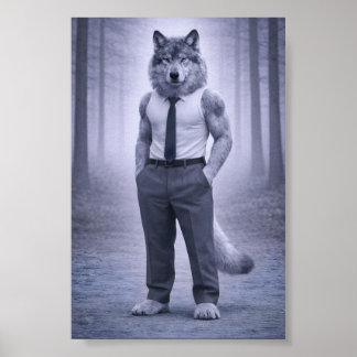 Póster Lobo con atuendo formal minimalista – Puerto del b
