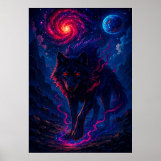 Póster Lobo cósmico con fantasía energética galaxia