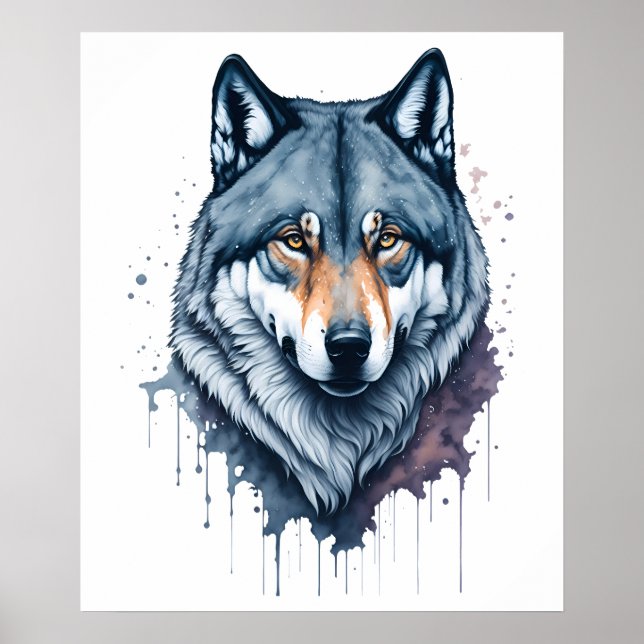 Póster Lobo de color de agua (Frente)