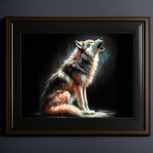 Póster Lobo de dibujo de pasto duro