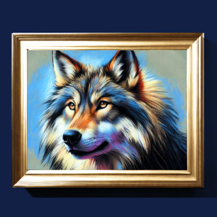Póster Lobo de dibujo de pasto duro