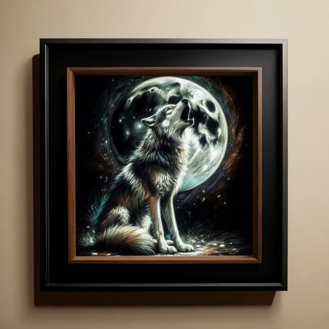 Póster Lobo de dibujos en pasto duro Luna de llanto (Subido por el creador)