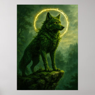 Póster Lobo de espíritu forestal con fantasía de Halo bri