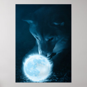 Póster Lobo De Fantasía Mítica De Guay Sostengo La Luna