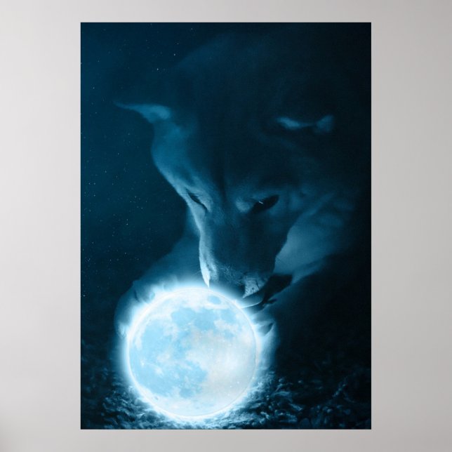 Póster Lobo De Fantasía Mítica De Guay Sostengo La Luna (Frente)
