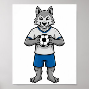 Póster Lobo de fútbol adorable jugador de fútbol animal d