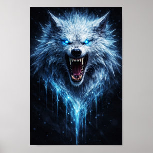 Póster Lobo de Hielo Brillante Bestia Gruñendo