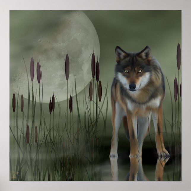 Póster Lobo de la Luna - Lobo, animales (Frente)
