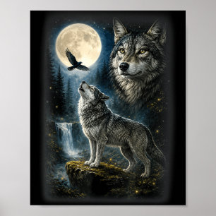 Póster Lobo de la naturaleza bosque árboles lobos animal