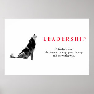 Póster Lobo de liderazgo inspiracional blanco y negro