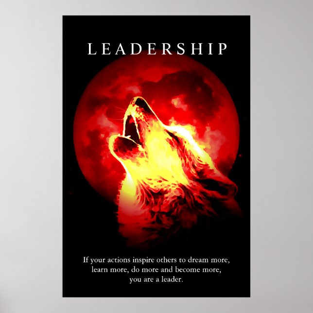Póster Lobo de liderazgo motivacional Luna de la Noche Ro (Frente)