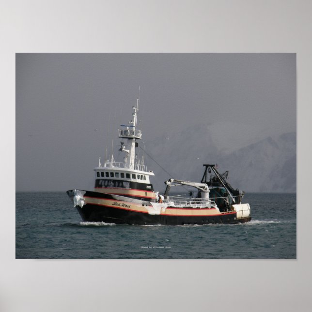 Póster Lobo de mar, arrastrero pesquero en puerto holandé (Frente)