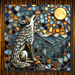 Póster Lobo de mosaico en la luna