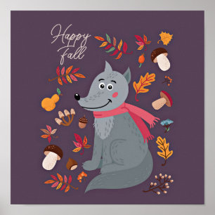 Póster Lobo de otoño con texto personalizado