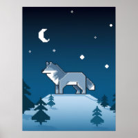Lobo de Pixel Art Lone Debajo de la Luna