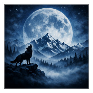 Póster Lobo del desierto místico bajo la luna | Noche de