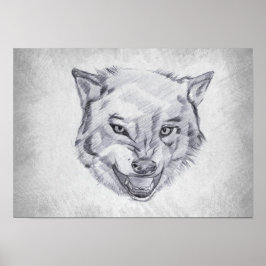 Póster Lobo - Dibujo Gráfico