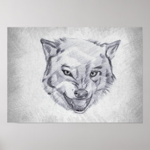 Póster Lobo - Dibujo Gráfico