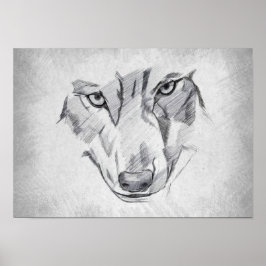 Póster Lobo - Dibujo Gráfico