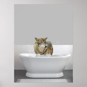 Póster Lobo en bañera Baño de burbujas 