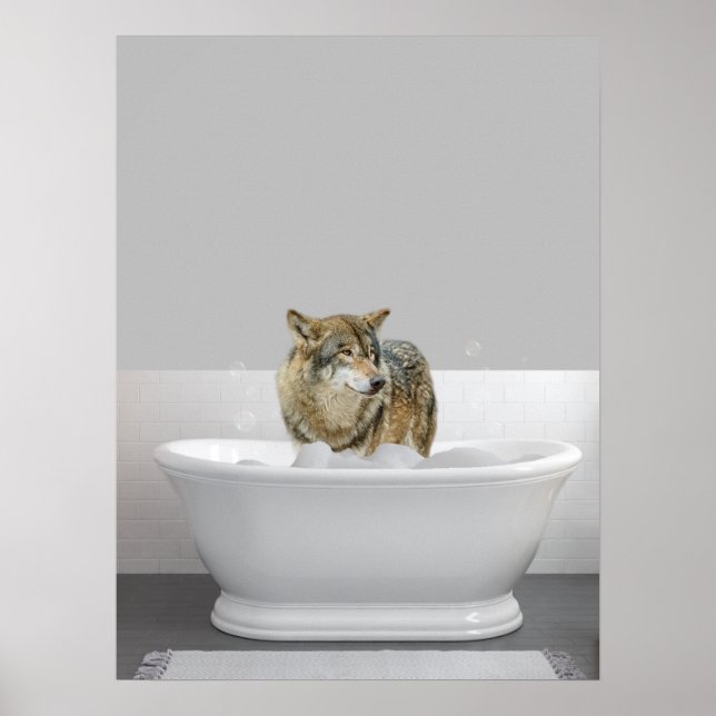 Póster Lobo en Bathtub Baño de burbujas (Frente)