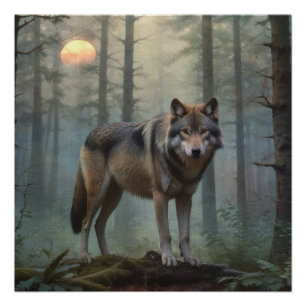 Póster Lobo en el bosque