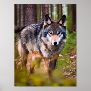 Póster Lobo en el bosque