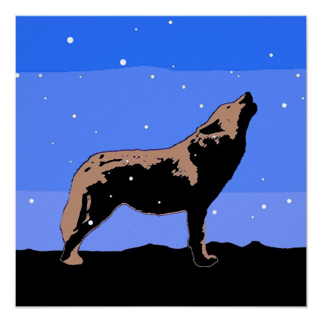 Póster Lobo en invierno - Arte de vida silvestre original (Anverso)