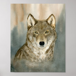 Póster Lobo en la niebla acuarela