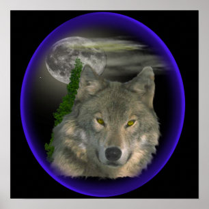 Póster lobo en la noche