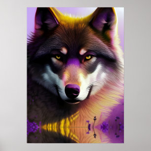 Póster Lobo en reflexión morada