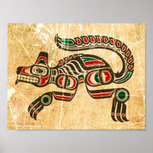 Póster Lobo espiritual de Haida desgarrado y gastado