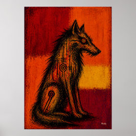 Póster Lobo expresionista en cartel abstracto de campos d