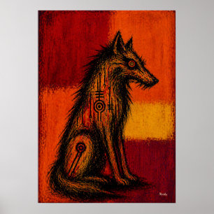 Póster Lobo expresionista en cartel abstracto de campos d