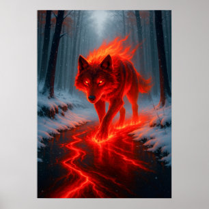 Póster Lobo furioso en animal de espíritu de fantasía de 