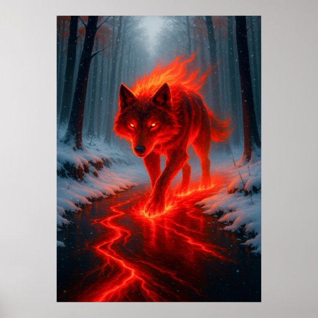 Póster Lobo furioso en animal de espíritu de fantasía de  (Frente)