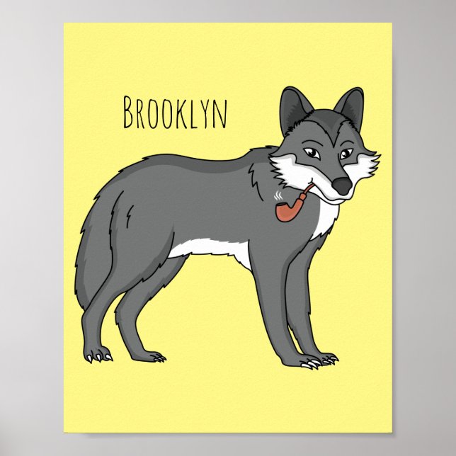 Póster Lobo gris con ilustracion de personalizado de tube (Frente)