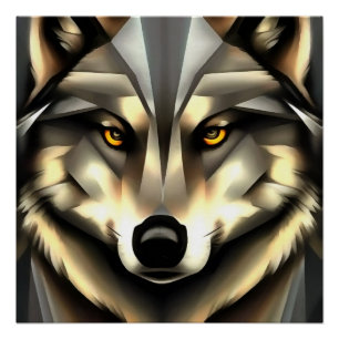 Póster Lobo Gris En Estilo De Arte Geométrico